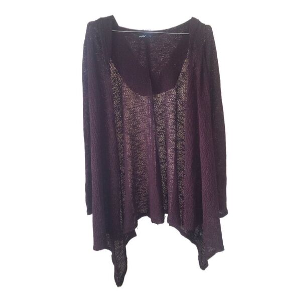 Papaya Burgundy Open Front Hooded Cardigan - Picture 1 of 3